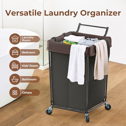 Mefirt 160L Laundry Hamper with Wheels and Handle, 2 Section Laundry Hamper with Wheels, Large Rolling Laundry Basket, Dirty Clothes Hamper Cart on Wheels for Laundry, Bedroom, Bathroom and Dorm - color: Black