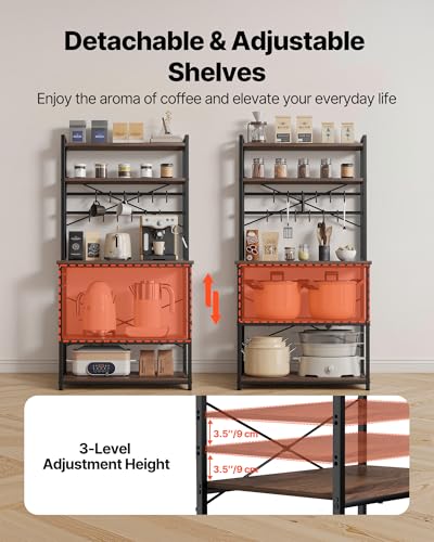 VEVOR Bakers Rack, 31.5 inch Width Microwave Stand,Kitchen Stand with X-Shaped Support Bar & 12 S-Shaped Hooks,Kitchen Storage Shelf for Dish Storage, Spice Jars, Coffee Bar Organization - size: 31.5 x 15.7 x 63.7