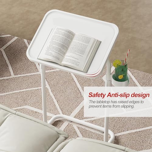 TUTOTAK C Shaped End Table with Tiltable Surface, Adjustable Height Side Table, Slide Under Couch Table TV Tray for Eating, Sofa Tray for Livingroom, Bedroom White TB01BW091 - color: White