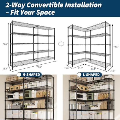 Garvee Metal Storage Shelves Heavy Duty Metal Shelving, 5-tier Wire Shelving Unit Shelves for Storage, Adjustable Shelf Organization for Garage Pantry Kitchen Commercial Basement, 70.8"W*15.8"D*70.5"H - size: 15.7"D x 71"W x 70.5"H(5-Tier)