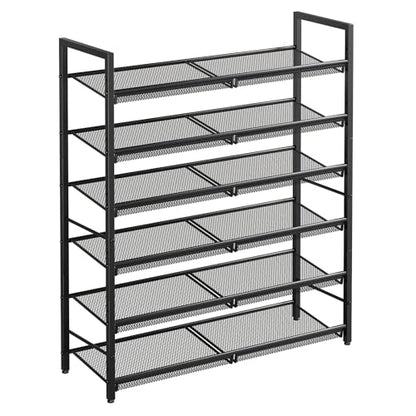 6 Tier Metal Shoe Rack, Tall Shoe Organizer Holds 24-30 Pairs, with Adjustable Flat or Angled Shelves, Shoe Storage Shelf for Closet, Entryway, Garage, Black - size: 6-Tier