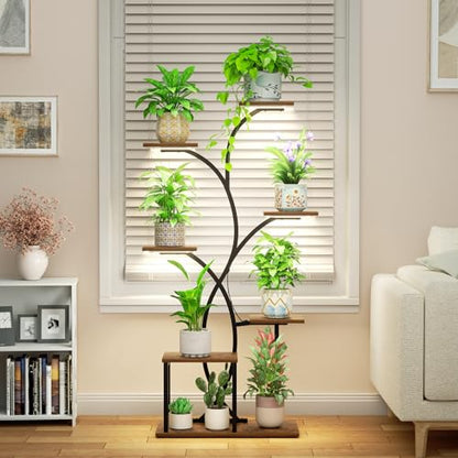 HAVLOTII Indoor Plant Stand with 4 Grow Lights - 7 Tiered Plant Shelf 52" | Metal Corner Plant Shelves for Indoor Growing - Lighted Plant Holders for Patio, Room, Home and Balcony
