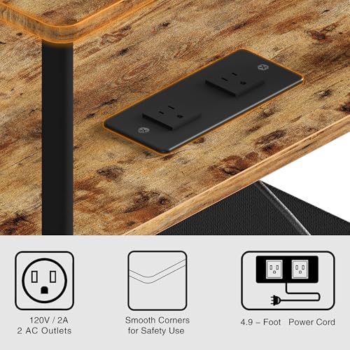 Small Side Table with Charging Station, Set of 2 End Table for Small Spaces, Slim Nightstand with Outlet,Sofa Beside Table,Living Room, Bed Room, Rustic Brown - color: Rustic Brown