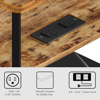 Small Side Table with Charging Station, Set of 2 End Table for Small Spaces, Slim Nightstand with Outlet,Sofa Beside Table,Living Room, Bed Room, Rustic Brown