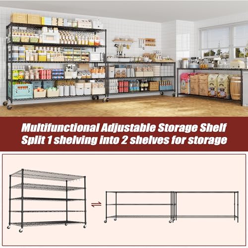 PrimeZone 5 Tier 80.7" Hx55.5 Wx24 D Wire Shelving with Wheels 3000lbs NSF Certified Storage Shelves Heavy Duty Metal Shelf Adjustable Rolling Rack Commercial Garage Restaurant Warehouse Kitchen 2Pcs - size: 55.5" W x 24" D x 80.7" H