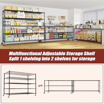 PrimeZone 5 Tier 80.7" Hx55.5 Wx24 D Wire Shelving with Wheels 3000lbs NSF Certified Storage Shelves Heavy Duty Metal Shelf Adjustable Rolling Rack Commercial Garage Restaurant Warehouse Kitchen 2Pcs - size: 55.5" W x 24" D x 80.7" H