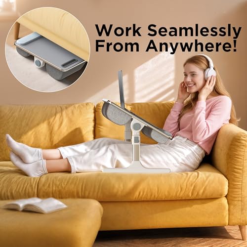 FoldWise 2-in-1 Lap & Bed Desk with Soft Cushions - Adjustable Height & Angle, Foldable Laptop Stand for Bed & Couch - Wrist Rest, iPad Holder, Stopper & Non-Slip Leather - Bed Table for Adults & Kids - color: Gray