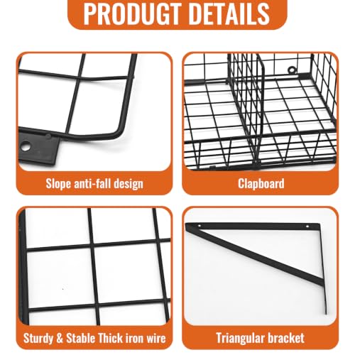 2 Pack Laundry Room Shelves with Wire Baskets, Over the Washer and Dryer Shelf, Wall Mounted Storage and Clothes Drying Rack, Wire Shelves Baskets for Laundry Closet Organization and Storage-Black