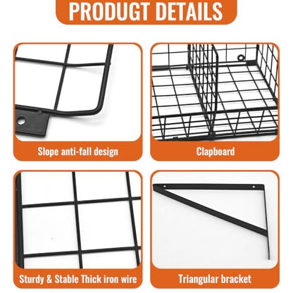 2 Pack Laundry Room Shelves with Wire Baskets, Over the Washer and Dryer Shelf, Wall Mounted Storage and Clothes Drying Rack, Wire Shelves Baskets for Laundry Closet Organization and Storage-Black