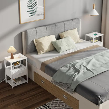 TUTOTAK Nightstand Set of 2, Night Stand with Charging Station, End Table, Bedside Table with Fabric Drawer, Side Table for Livingroom and Bedroom, White TB01BW0692 - color: White, style: Plug