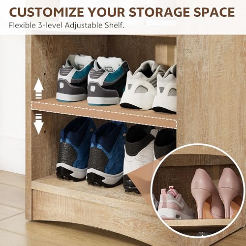 Tall Shoe Cabinet 8-Tier with Adjustable Shelves, Natural | Freestanding Shoes Organizer Cabinet for Entryway, Hallway, Living Room - color: Natural