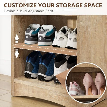 Tall Shoe Cabinet 8-Tier with Adjustable Shelves, Natural | Freestanding Shoes Organizer Cabinet for Entryway, Hallway, Living Room - color: Natural