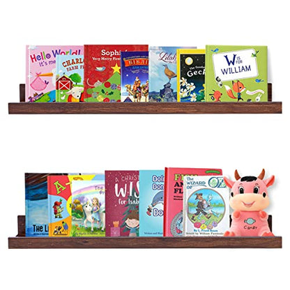 AZSKY Floating Book Shelves Wall Mounted Photo Shelf Picture Ledge Deep Walnut Display Shelves for Home Living Room Bedroom Bathroom Office Set of 2 - color: Deep Walnut, size: 24in set 2