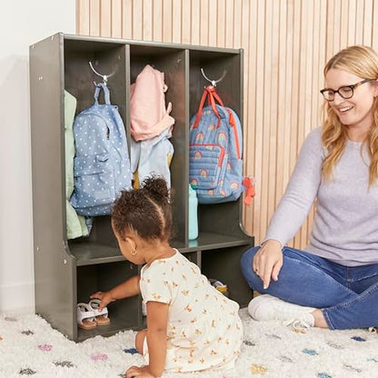 ECR4Kids Streamline 3-Section Toddler Coat Locker with Bench, Classroom Furniture, Grey Wash - color: Grey Wash