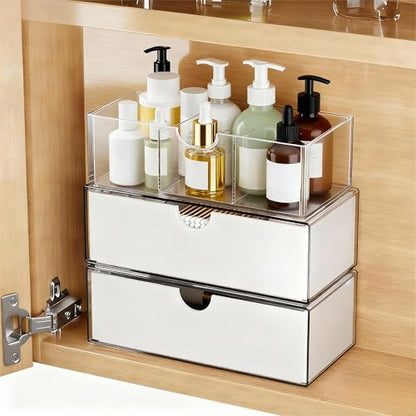3 Tier Medicine Cabinet Organizer and Storage,Stackable Bathroom Medicine Organizer with Removable Dividers, Plastic Vanity Storage,White - size: 3 Tier White