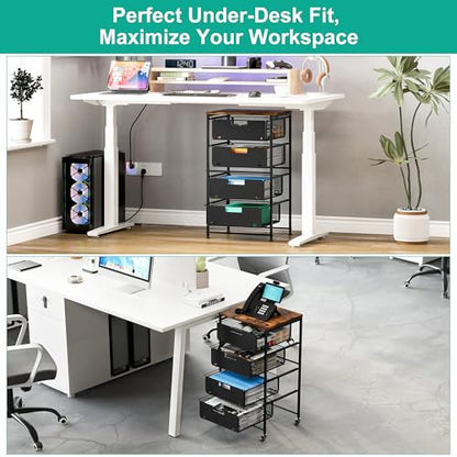 4-Drawer Storage Organizer, Under Desk Rolling File Cart with Lockable Wheels, Multi-Layer Mobile Filing Cabinet, Utility Craft Cart for Home Office,Black - size: 4 Tier