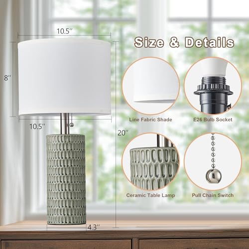 Reaketon Table Lamps for Living Room Set of 2, Ceramic Table Lamps for Bedroom, 20" Modern Lamps for Night Stands, Green - color: Green