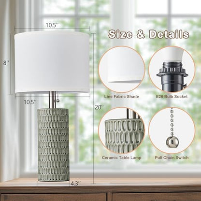 Reaketon Table Lamps for Living Room Set of 2, Ceramic Table Lamps for Bedroom, 20" Modern Lamps for Night Stands, Green - color: Green
