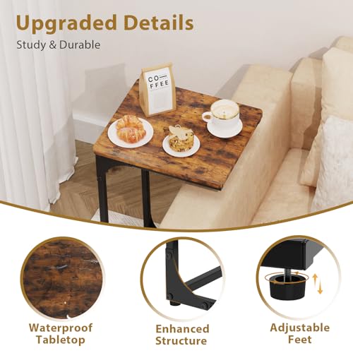 C Shaped End Tables Couch Table TV Trays Set of 2, 11.8" Wide, Rustic Brown | Small Thin Side Table Skinny Slide Under Couch Tray Tables for Sofa Bedroom Small Space - color: Rustic Brown, size: 11.8" Width