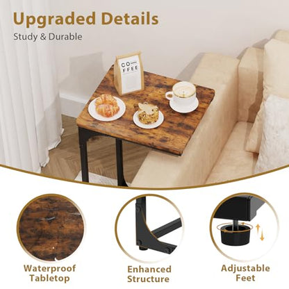 C Shaped End Tables Couch Table TV Trays Set of 2, 11.8" Wide, Rustic Brown | Small Thin Side Table Skinny Slide Under Couch Tray Tables for Sofa Bedroom Small Space - color: Rustic Brown, size: 11.8" Width