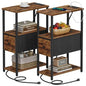 TUTOTAK Set of 2 Small Narrow End Table with Charging Station, Side Table with Outlets, Nightstand with Cloth Drawer, Couch Table, for Living Room, Bedroom, Bedside, Brown TB01BB058 - color: Brown, style: 1 Drawer & Plug