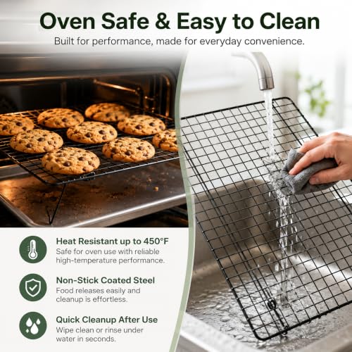 Cooling Rack 16"x10", 3-Tier Stackable & Collapsible Cooling Racks | Cooling Racks for Cooking and Baking, Roasting, Grilling, Oven & Dishwasher Safe (Black, 3-Tier) - color: Black, size: 3-Tier