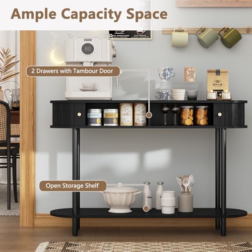 ARTPOWER 47.2" Modern Entryway Table with Wood Tambour Door, Accent Behind Couch Sofa Console with Storage, Fluted Side Table for Hallway, Living Room, Foyer, Black - color: Black