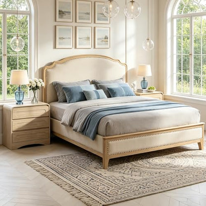 32" Large Nightstand, 3 Drawer Nightstand with Spacious Drawers | Pre-Installed Slides, Wood Bedside Table, Modern End Table, Curved Night stand for Bedroom Sofa Couch Office, Natural Oak - color: Natural Oak, size: 3 Drawer