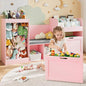 VontinT 68.9"W Kids Toy Storage Reading Nook with Bookshelf & Drawer,Wooden | 3 Tiered Bookshelf, Rolling Box with Building Baseplate Play Lid for Lego, 122L Stuffed Holder, Bench&Cushion for Kids, Pink - color: Pink