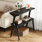Tribesigns 2-Tier Solid Wood Side Table, Modern Black End Table with Storage Shelves, Tall Slim Side Table for Couch with Unique Legs, Long Bedside Table for Bedroom, Living Room - color: Black