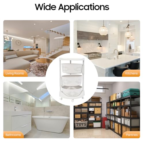 3-Tier Adjustable Kitchen Storage Rack,3 Layer Rotating Vegetable Organizer with Lockable Casters,Multi-Layers Rotatable Baskets for Kitchen Bathroom Living Room,White - size: 3-Tier