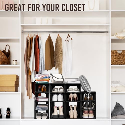 TRZZ 5-Tier Small Shoe Rack, Vertical Narrow Stackable Organizer with Removable Partition, Efficient Shoe Storage for Closet, Entryway, and Small Spaces (Black) | Removable Partition, Vertical Efficient Shoe Storage, for Closet, Entryway, Small Spaces - c