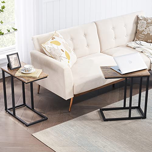 VECELO Universal C-Shaped Side Table, Multi-Functional Snack & TV Tray for Living Room, Bedroom, Grey (2 Set) - color: Grey, size: 2 Set
