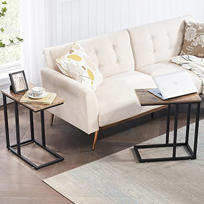 VECELO Universal C-Shaped Side Table, Multi-Functional Snack & TV Tray for Living Room, Bedroom, Grey (2 Set) - color: Grey, size: 2 Set
