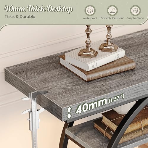 Huuger 41.3 Inch Entryway Table, Modern Console Sofa Table, Accent Table with Shelves, for Entry, Hallway, Entrance, Foyer, O-Shaped Metal Frame, Light Grey - color: Light Grey, size: 11.8"D x 41.3"W x 31.5"H