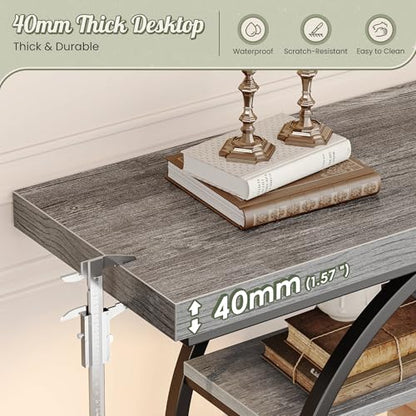 Huuger 41.3 Inch Entryway Table, Modern Console Sofa Table, Accent Table with Shelves, for Entry, Hallway, Entrance, Foyer, O-Shaped Metal Frame, Light Grey - color: Light Grey, size: 11.8"D x 41.3"W x 31.5"H