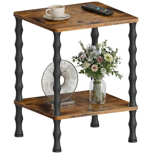Vintage Small End Table, 21.9 Inch Wood Couch Side Table, Corner Table with Storage Shelf, 2-Tier Nightstand, for Small Space, Bedroom, Living Room and Couch (Brown) - color: Rustic Brown