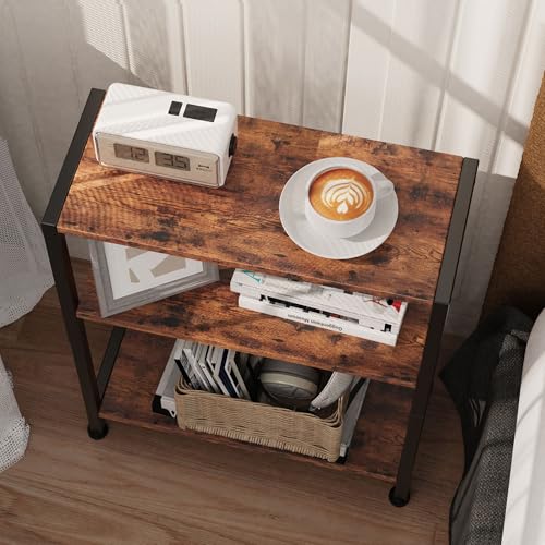 3-Tier Side Table, Small End Table, Sofa Side Table for Narrow Spaces, Slim End Table, Nightstand Table, for Living Room Bedroom Office, Rustic Brown - color: Rustic Brown