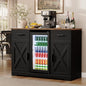 Large Coffee Bar Cabinet with Fridge (Fridge Included), 47'' Farmhouse Bar Cabinet with Wine Storage, Buffet Sideboard Table Station with 2 Drawers & Large Countertop for Home, Black