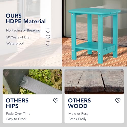 nalone Adirondack Side Table 16.5" Outdoor Side Table HDPE Plastic Double Adirondack End Table Small Table for Patio (Aruba) - color: Aruba