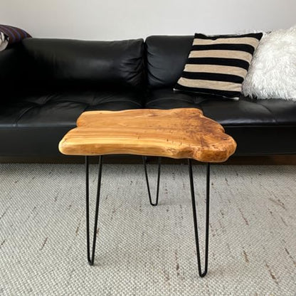 Natural Edge End Table, Live Edge Side Table with Hairpin Legs, Small Natural Wood Coffee Table ，Stump End Table for Living Room, Bedroom, Farmhouse Decor (20" L x 13" W x 20" T) - size: 20" L x 13" W x 20" H