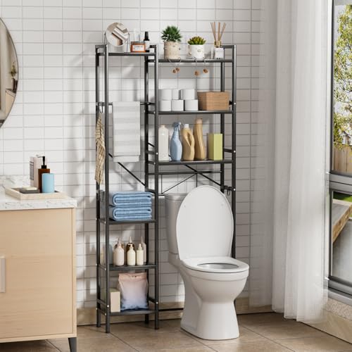 1 Set Over The Toilet Storage, 3-Tier Bathroom Laundry Storage Rack Space-Saving Organizer Household Supplies (Black-M) - color: Black-m