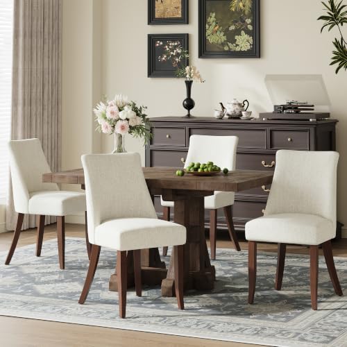 COLAMY Upholstered Dining Chairs Set of 4, Mid Century Modern Kitchen Chairs with Back, Farmhouse Fabric Side Dining Room Chairs with Wood Legs for Dining Room Restaurant, Beige - color: Beige, size: Set of 4