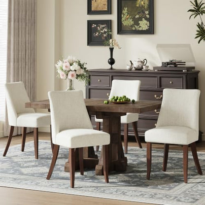 COLAMY Upholstered Dining Chairs Set of 4, Mid Century Modern Kitchen Chairs with Back, Farmhouse Fabric Side Dining Room Chairs with Wood Legs for Dining Room Restaurant, Beige - color: Beige, size: Set of 4