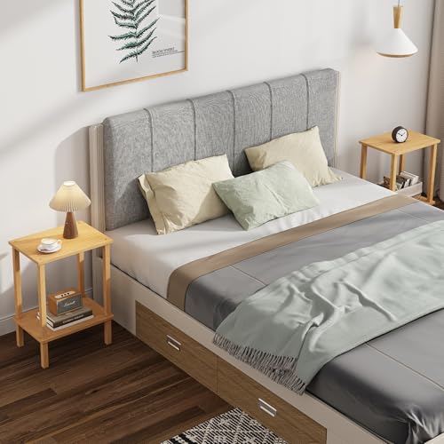 TUTOTAK End Table, Set of 2, Side Table, Nightstand, 2-Tier Storage Shelf, Sofa Table for Small Space, Living Room, Bed Room, Natural TB01BN035 - color: Natural