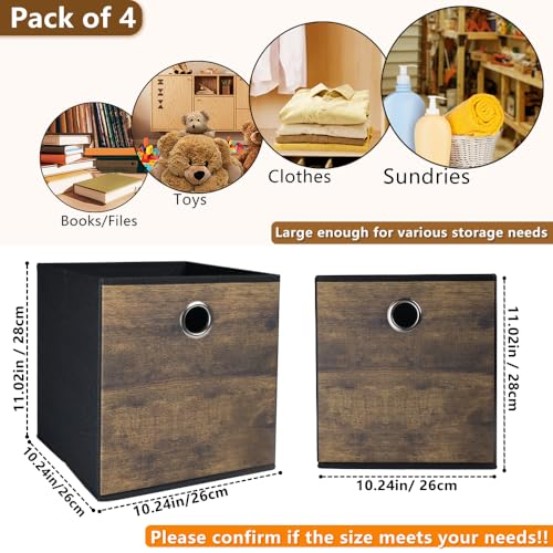 4 Pack Durable Storage Cube Bins with Wood Grain,Thickened Fabric Box,Storage Baskets for Open Shelf,Bookcase,Closet,Storeroom,Bedroom,Living Room,Nursery,Office,Dorm, 10.2x10.2x11in (Small) - size: 4Packe-10.2in x 10.2in x 11in