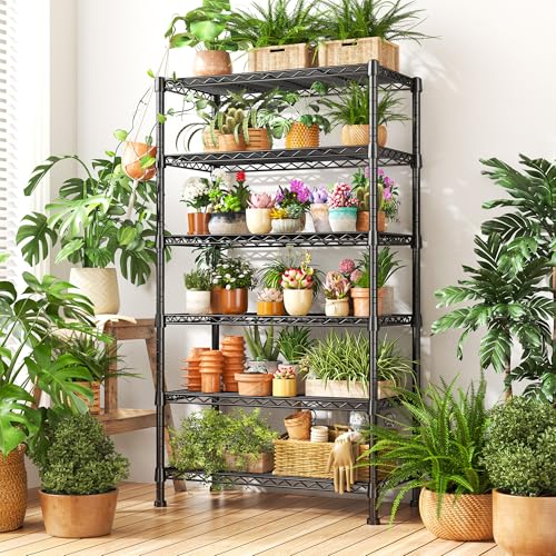 REIBII 6-Tier Storage Shelves Metal Shelving for Storage Load 1000 LBS,Wire Shelves Heavy Duty Shelving Unit Adjustable Pantry Shelf Bathroom Kitchen Garage 24" W x 14" D x 71" H, Black - size: 6 Tier-14"D x 24"W x 71"H