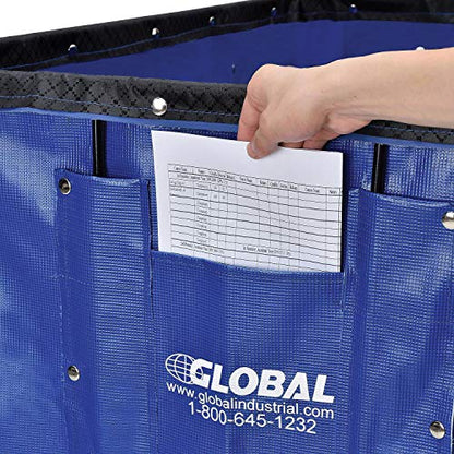 Global Industrial Vinyl Basket Bulk Truck, 16 Bushel Capacity, Blue | 40"L x 28-1/4"W x 37-1/2"H, Rolling Laundry Cart, Mail Handling Cart with Swivel Rubber Casters