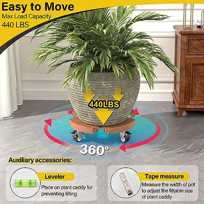 Goovilla Plant Stand with Wheels 440LBS Load,2Pack, Adjustable 15-22",Khaki | Heavy Duty Plant Caddy with Lockable Caster Wheels, Rolling Stand/Dolly/Roller for Indoor Outdoor Large Planter, Flower Pot - color: Khaki