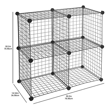 Amazon Basics 4 Cube Wire Grid Storage Organizer, Closet Organizer and Shelves, Stackable, Space-Saving, Easy to Assemble, 14"x14"x14", Black - color: Black